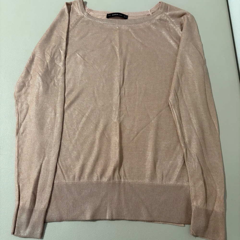 Zara Knit Women's Metallic Pink Long Sleeve Crew Neck Sweater Size‎ S